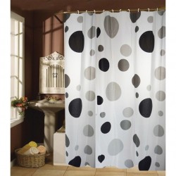 MSV Shower curtain PVA plastic 180x200cm Black & White - Rings included