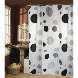 MSV Tenda doccia in plastica PVA 180x200cm Bianco e nero - Anelli inclusi MSV