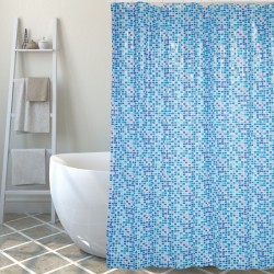MSV Cortina de ducha MOSAICO PVC 180x200cm Azul - Anillas incluidas MSV