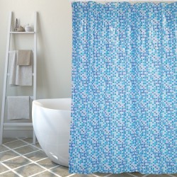 MSV Shower curtain MOSAIC PVC 180x200cm Blue - Rings included