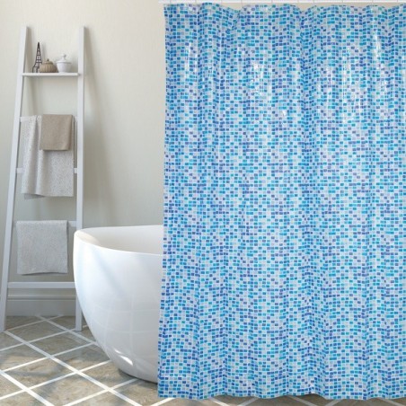 Rideau de douche PVC MOSAIQUE 180x200cm Bleu - Anneaux inclus MSV MSV