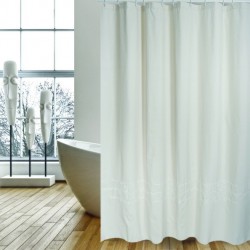 MSV Duschvorhang CORDELE aus Baumwolle und Polyester, 180 x 200 cm, Premium-Qualität, Beige  Ringe inklusive