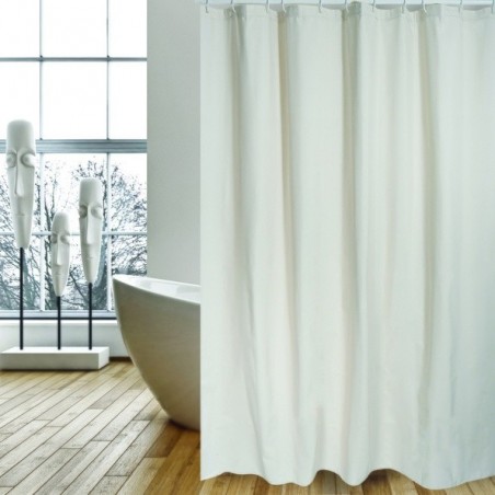MSV Cortina de ducha Poliéster NATURAL de Algodón y 180x200cm CALIDAD PREMIUM Beige - Anillas incluidas MSV