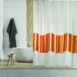 MSV Tenda doccia Cotone e Poliestere TIERA 180x200cm QUALITÀ PREMIUM Beige e Arancione - Anelli inclusi MSV
