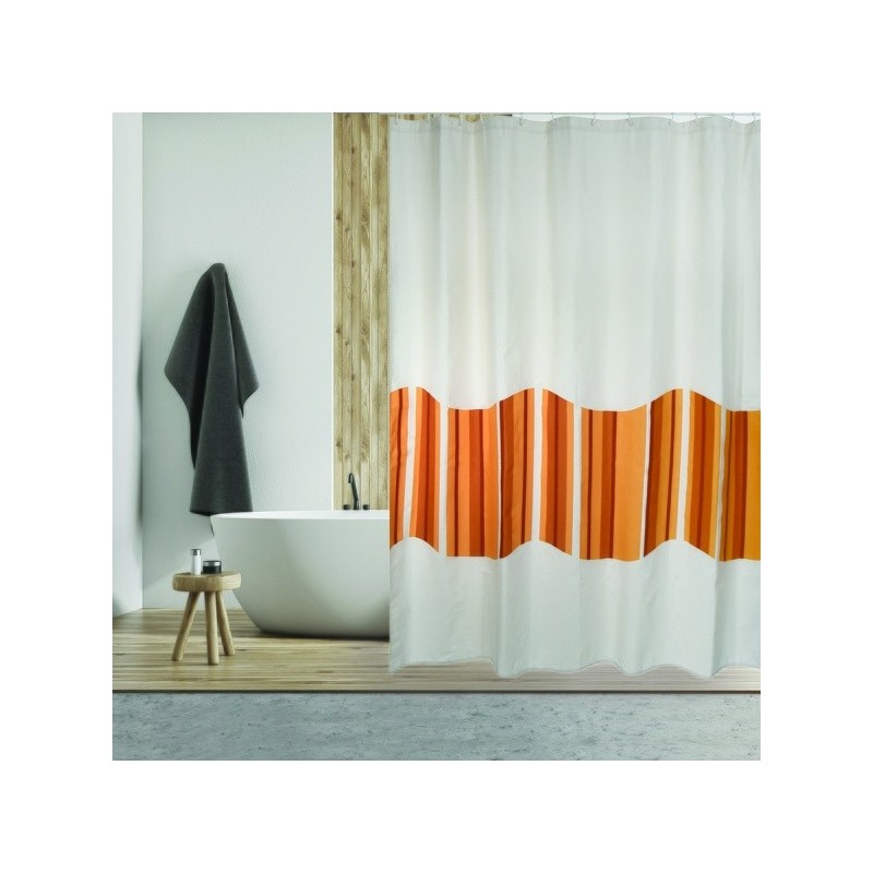 MSV Shower curtain Cotton & Polyester TIERA 180x200cm PREMIUM QUALITY Beige & Orange - Rings included MSV