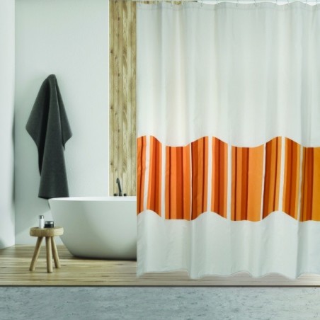 MSV Shower curtain Cotton & Polyester TIERA 180x200cm PREMIUM QUALITY Beige & Orange - Rings included MSV