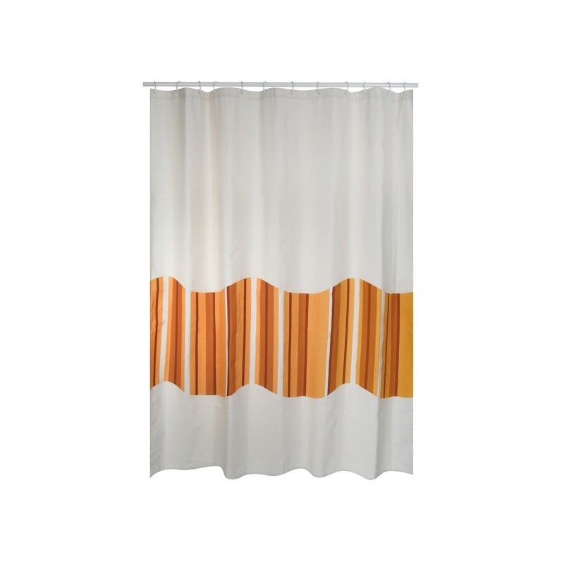MSV Tenda doccia Cotone e Poliestere TIERA 180x200cm QUALITÀ PREMIUM Beige e Arancione - Anelli inclusi MSV