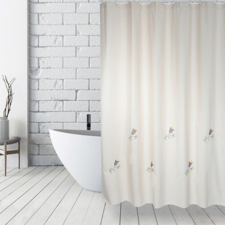 MSV Shower curtain Cotton & Polyester TULIP 180x200cm PREMIUM QUALITY Beige - Rings included MSV