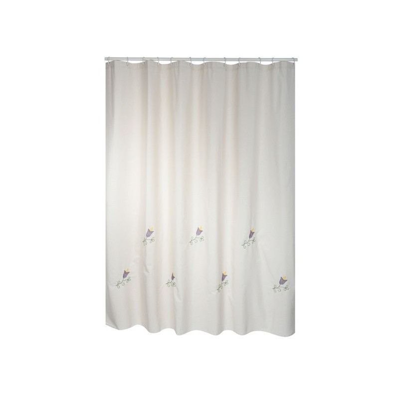 MSV Shower curtain Cotton & Polyester TULIP 180x200cm PREMIUM QUALITY Beige - Rings included MSV
