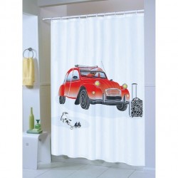 MSV Shower curtain Polyester 2 CV 180x200cm Red & White - Rings included