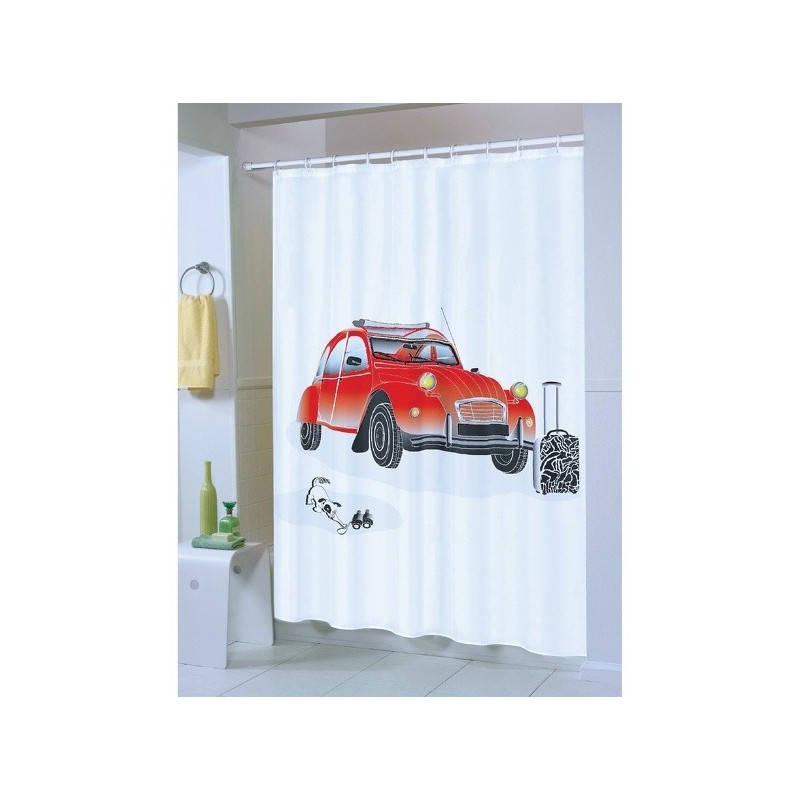 MSV Cortina de ducha Poliéster 2 CV 180x200cm Rojo y Blanco - Anillas incluidas MSV