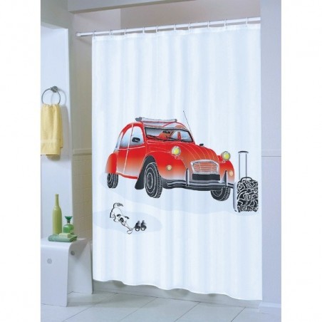 Rideau de douche Polyester 2 CV 180x200cm Rouge & Blanc - Anneaux inclus MSV MSV