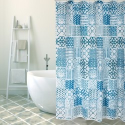 MSV Shower curtain ALENTEJO Polyester 180x200cm PREMIUM QUALITY Blue -Rings included