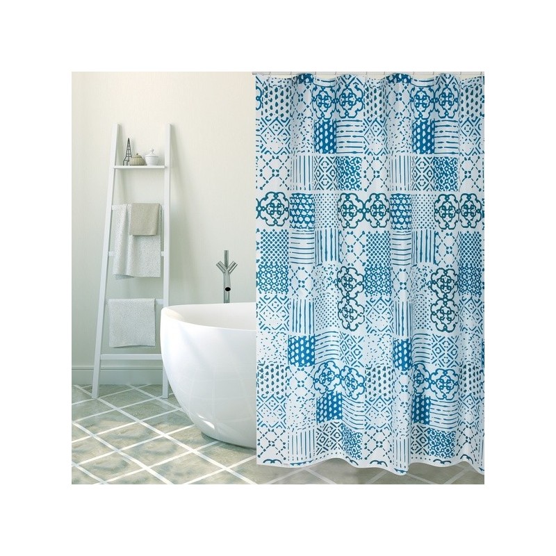 MSV Cortina de ducha Poliéster ALENTEJO 180x200cm CALIDAD PREMIUM Azul -Anillas incluidas MSV