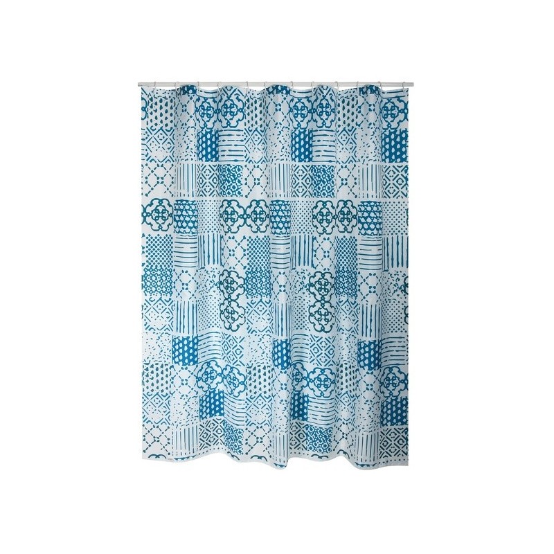 MSV Cortina de ducha Poliéster ALENTEJO 180x200cm CALIDAD PREMIUM Azul -Anillas incluidas MSV