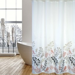 MSV Shower curtain BIRDS Polyester 180x200cm PREMIUM QUALITY Beige & White Patterns - Rings included