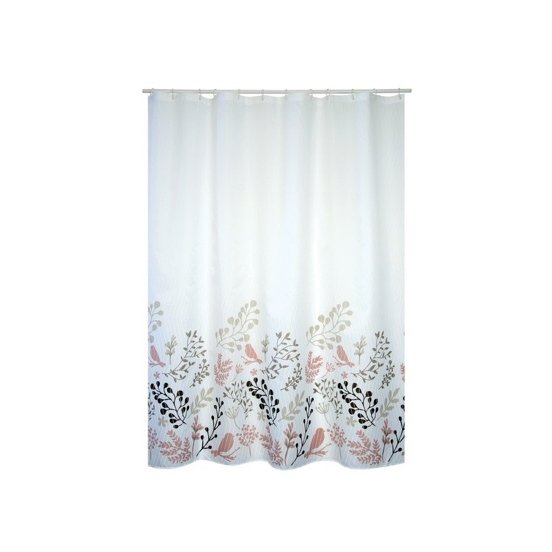 MSV Shower curtain BIRDS Polyester 180x200cm PREMIUM QUALITY Beige & White Patterns - Rings included MSV