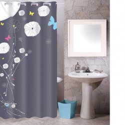 MSV Shower curtain Polyester 180x200cm Butterflies Pattern Multicolor - Rings Included