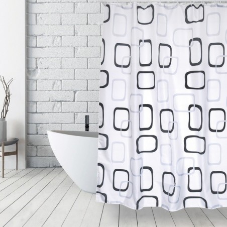 MSV Shower curtain Polyester 180x200cm Gray & White Patterns - Rings Included MSV