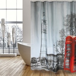 MSV Rideau de douche Polyester 180x200cm Londres - Anneaux inclus