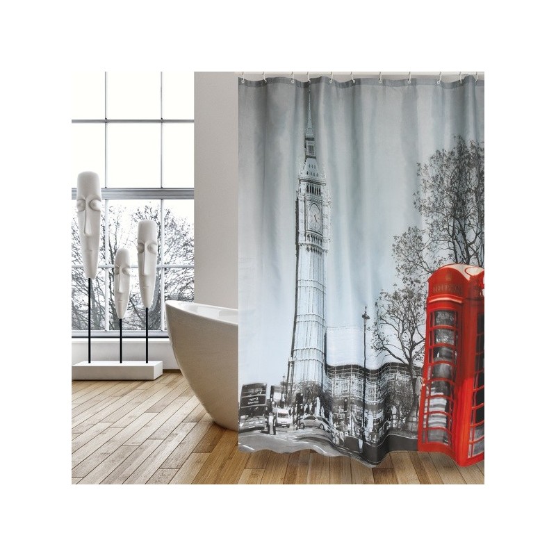 MSV Shower curtain Polyester 180x200cm London - Rings included MSV