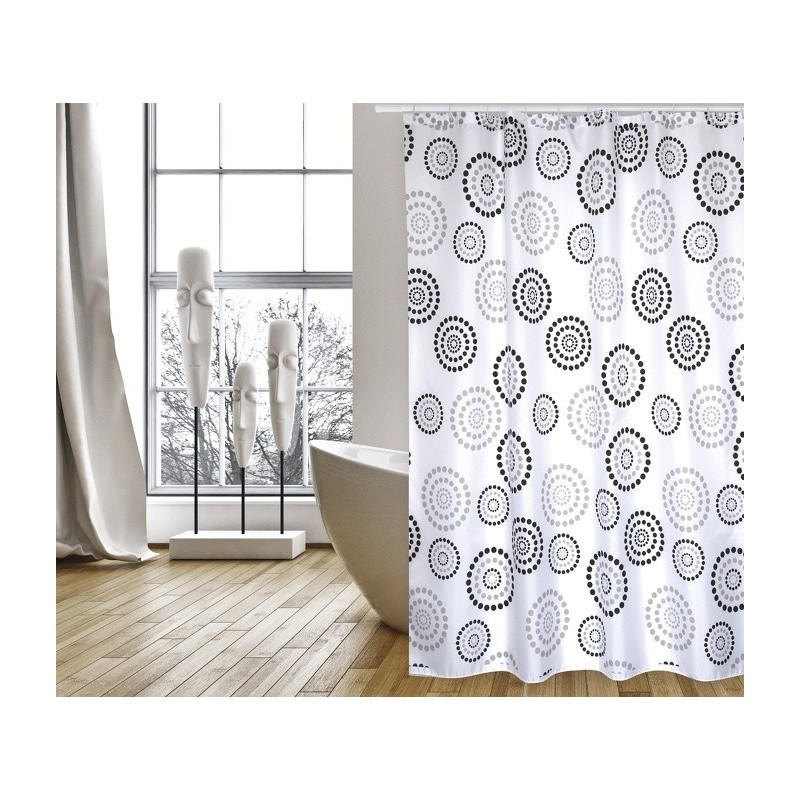 Rideau de douche Polyester DOTS 180x200cm QUALITÉ PREMIUM Gris - Anneaux inclus MSV MSV