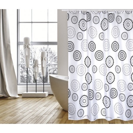 MSV Duschvorhang Polyester DOTS 180x200cm PREMIUM QUALITÄT Grau - Ringe inklusive MSV