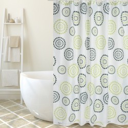 MSV Shower curtain Polyester DOTS 180x200cm PREMIUM QUALITY Green - Rings included MSV