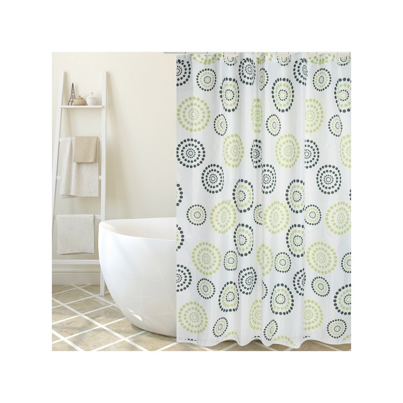 MSV Cortina de ducha Poliéster DOTS 180x200cm CALIDAD PREMIUM Verde - Anillas incluidas MSV
