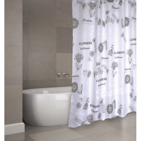 Rideau de douche Polyester FLOWERS 180x200cm QUALITÉ PREMIUM Gris & Blanc - Anneaux inclus MSV MSV