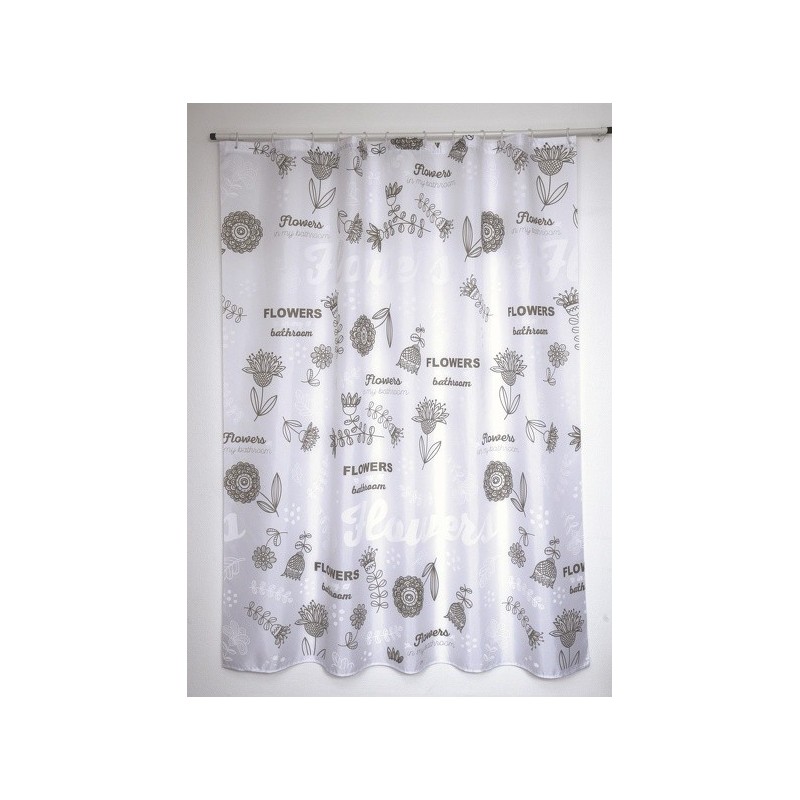 MSV Shower curtain Polyester FLOWERS 180x200cm PREMIUM QUALITY Gray & White - Rings included MSV
