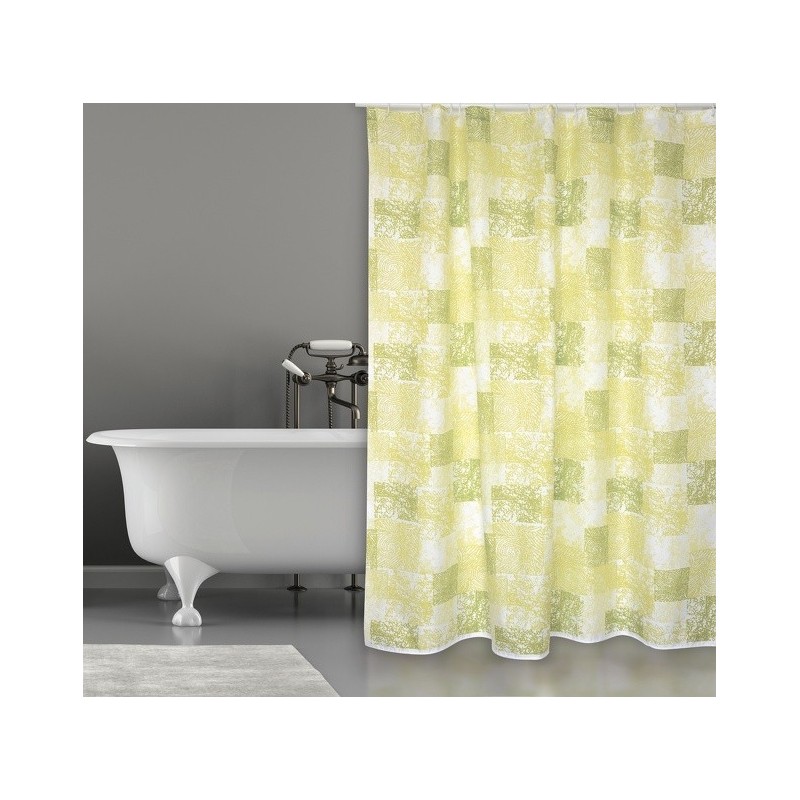MSV Cortina de ducha Poliéster JAVA CADIX 180x200cm CALIDAD PREMIUM Verde - Anillas incluidas MSV