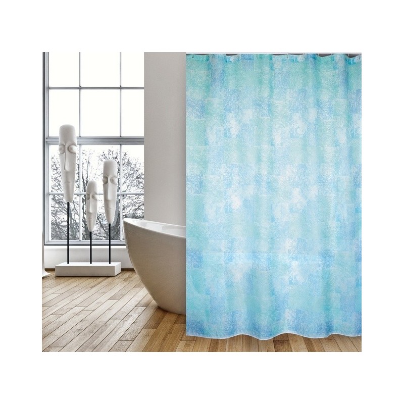 MSV Duschvorhang Polyester JAVA CADIX 180x200cm PREMIUM QUALITÄT Blau - Ringe inklusive MSV