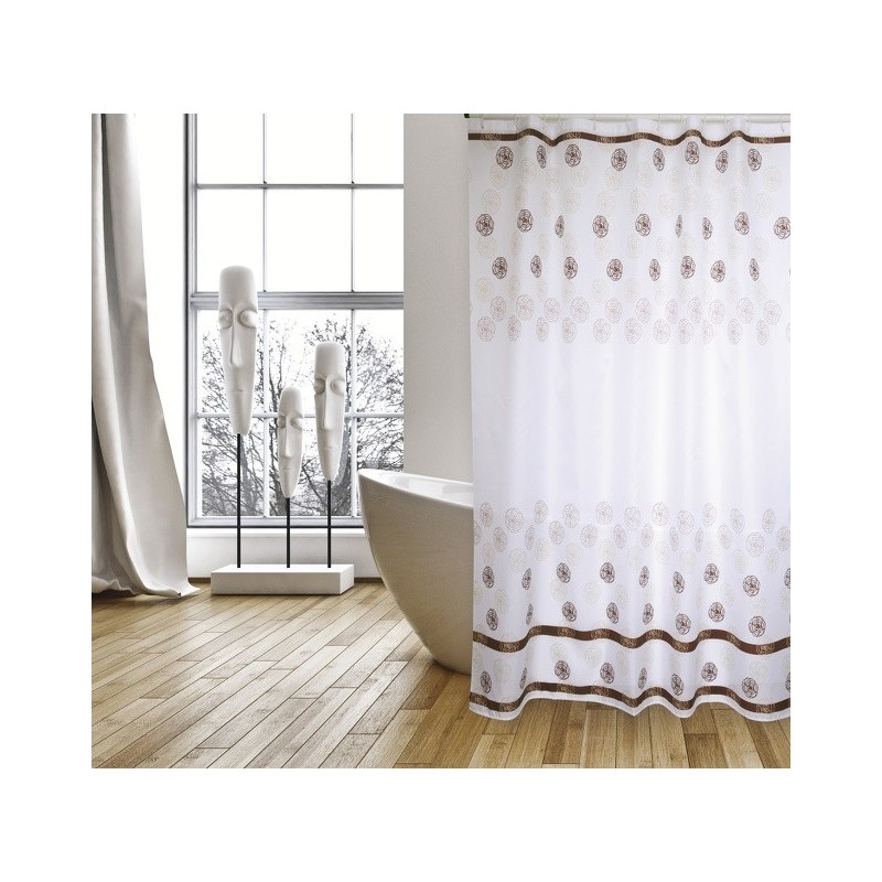 MSV Shower curtain Polyester KAYA 180x200cm PREMIUM QUALITY White & Brown - Rings included MSV