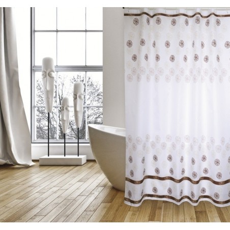 MSV Cortina de ducha Poliéster KAYA 180x200cm CALIDAD PREMIUM Blanco y Marrón - Anillas incluidas MSV