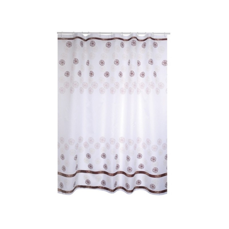 MSV Shower curtain Polyester KAYA 180x200cm PREMIUM QUALITY White & Brown - Rings included MSV