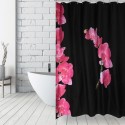 MSV Duschvorhang LANYU aus Polyester, 180 x 200 cm, Schwarz & Pinkes Blumenmuster  Ringe inklusive MSV