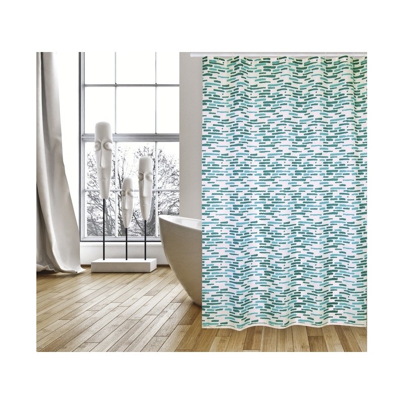 MSV Cortina de ducha Poliéster LOFT 180x200cm CALIDAD PREMIUM Azul - Anillas incluidas MSV