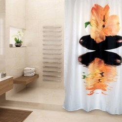 MSV Shower curtain MANILA Polyester 180x200cm Orange & White Patterns - Rings Included
