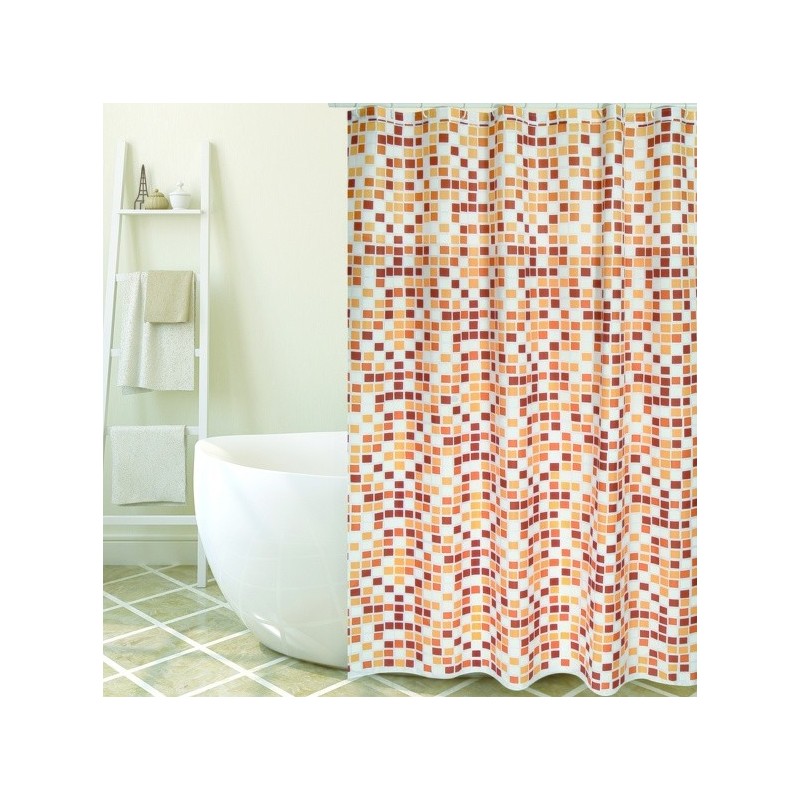 MSV Cortina de ducha Poliéster MOSAIKO 180x200cm CALIDAD PREMIUM Beige - Anillas incluidas MSV