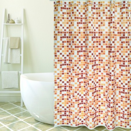 MSV Tenda doccia Poliestere MOSAIKO 180x200cm PREMIUM QUALITY Beige - Anelli inclusi MSV
