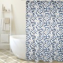 MSV Shower curtain Polyester MOSAIKO 180x200cm PREMIUM QUALITY Blue & Beige - Rings included MSV