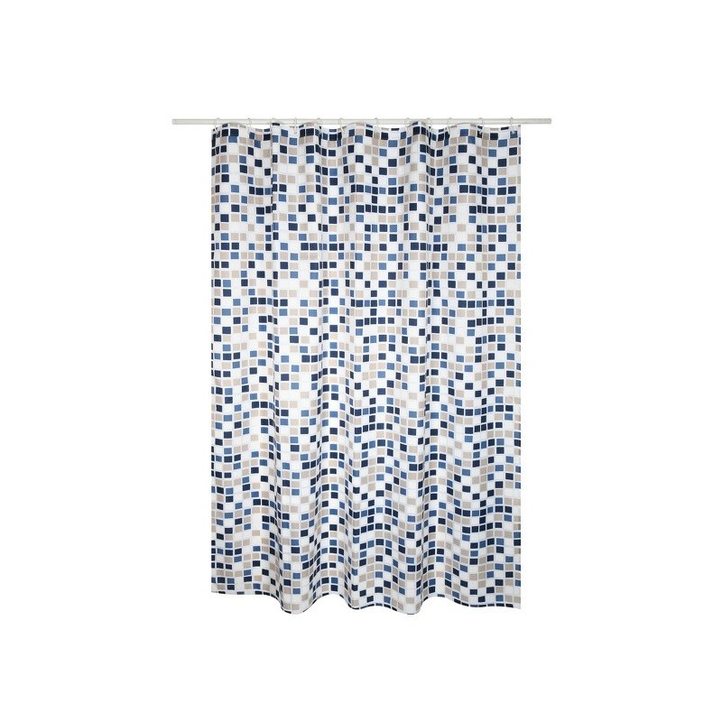MSV Tenda doccia Poliestere MOSAIKO 180x200cm PREMIUM QUALITY Blu & Beige - Anelli inclusi MSV