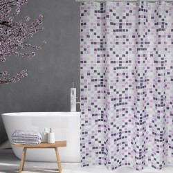 MSV Shower curtain Polyester MOSAIKO 180x200cm PREMIUM QUALITY Purple - Rings included MSV