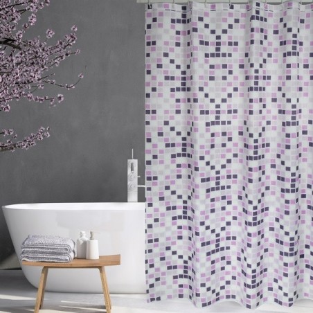 MSV Tenda doccia Poliestere MOSAIKO 180x200cm PREMIUM QUALITY Viola - Anelli inclusi MSV