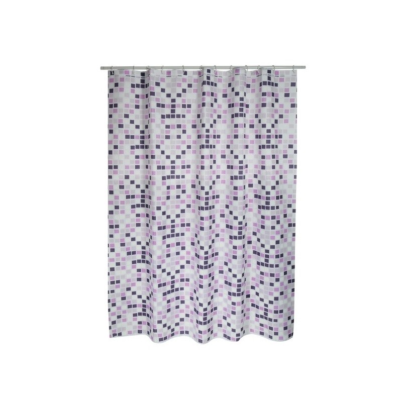 MSV Tenda doccia Poliestere MOSAIKO 180x200cm PREMIUM QUALITY Viola - Anelli inclusi MSV