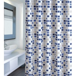MSV Shower curtain Polyester MOSAIKO 180x200cm PREMIUM QUALITY Blue - Rings included