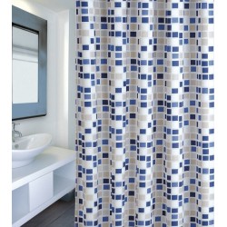 MSV Tenda doccia Poliestere MOSAIKO 180x200cm PREMIUM QUALITY Blu - Anelli inclusi MSV
