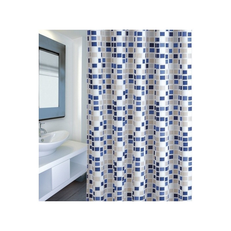 MSV Cortina de ducha Poliéster MOSAIKO 180x200cm CALIDAD PREMIUM Azul - Anillas incluidas MSV