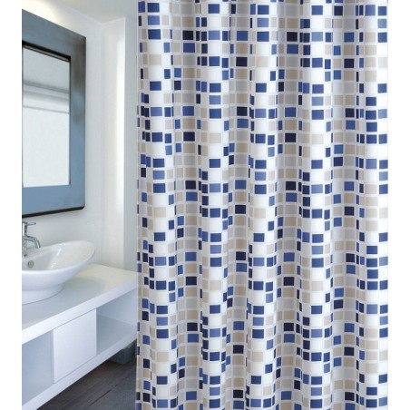 MSV Tenda doccia Poliestere MOSAIKO 180x200cm PREMIUM QUALITY Blu - Anelli inclusi MSV